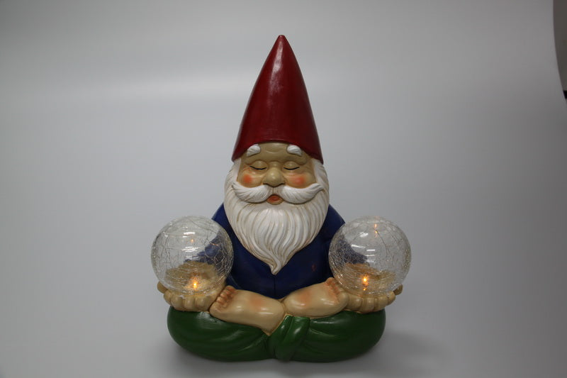 30cm Meditating Yoga Gnome with Twin Solar Light