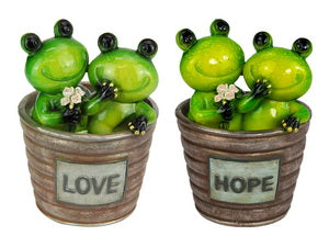 Inspirational Frogs in a Pot. Hope & Love set of 2