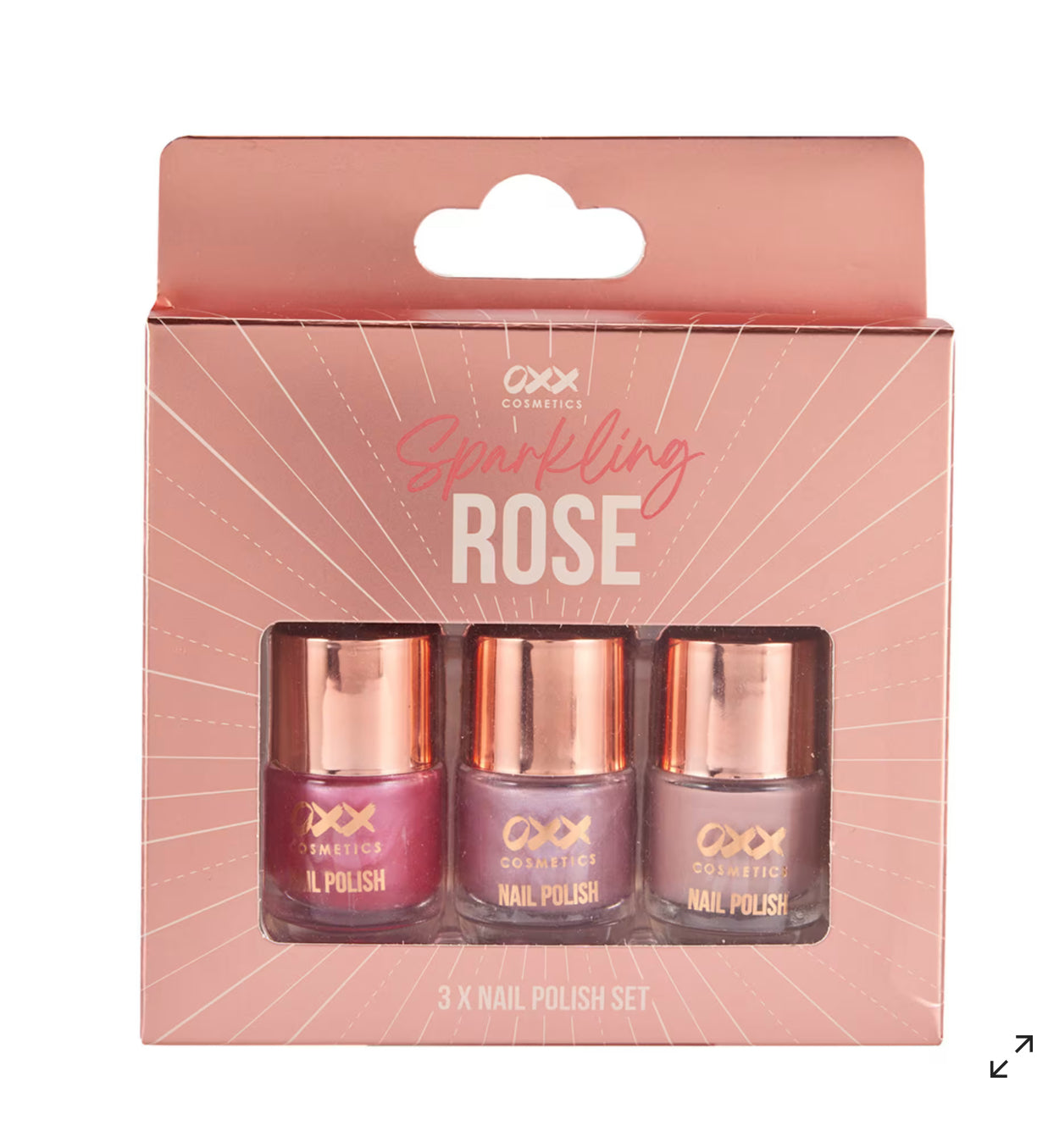 OXX Cosmetics 3 Piece Sparkling Rose Nail Polish Set