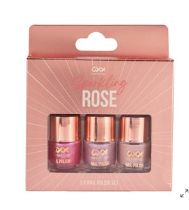 OXX Cosmetics 3 Piece Sparkling Rose Nail Polish Set