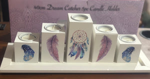 5 Piece Candle Holder with Dream Catcher Design