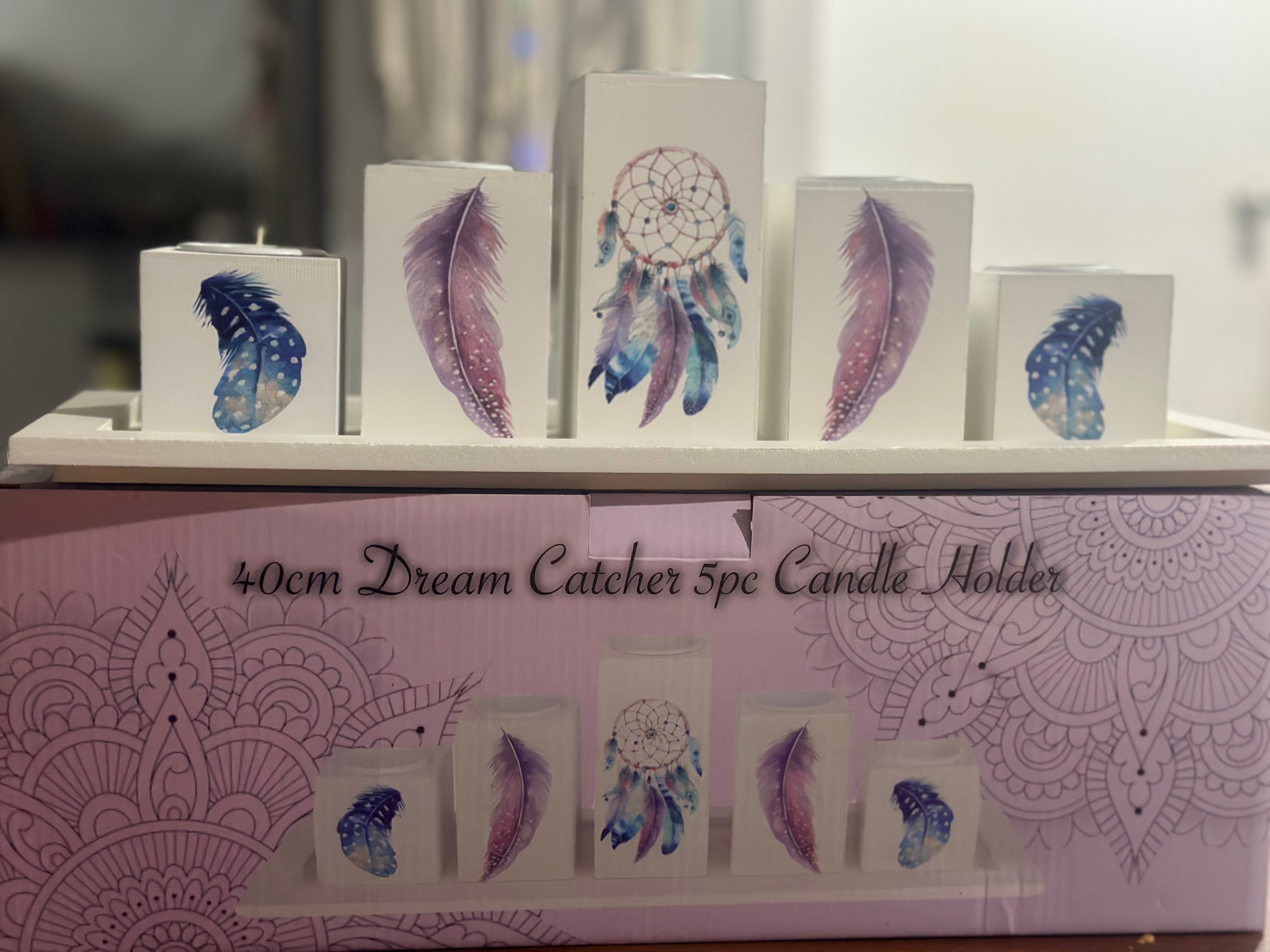 5 Piece Candle Holder with Dream Catcher Design