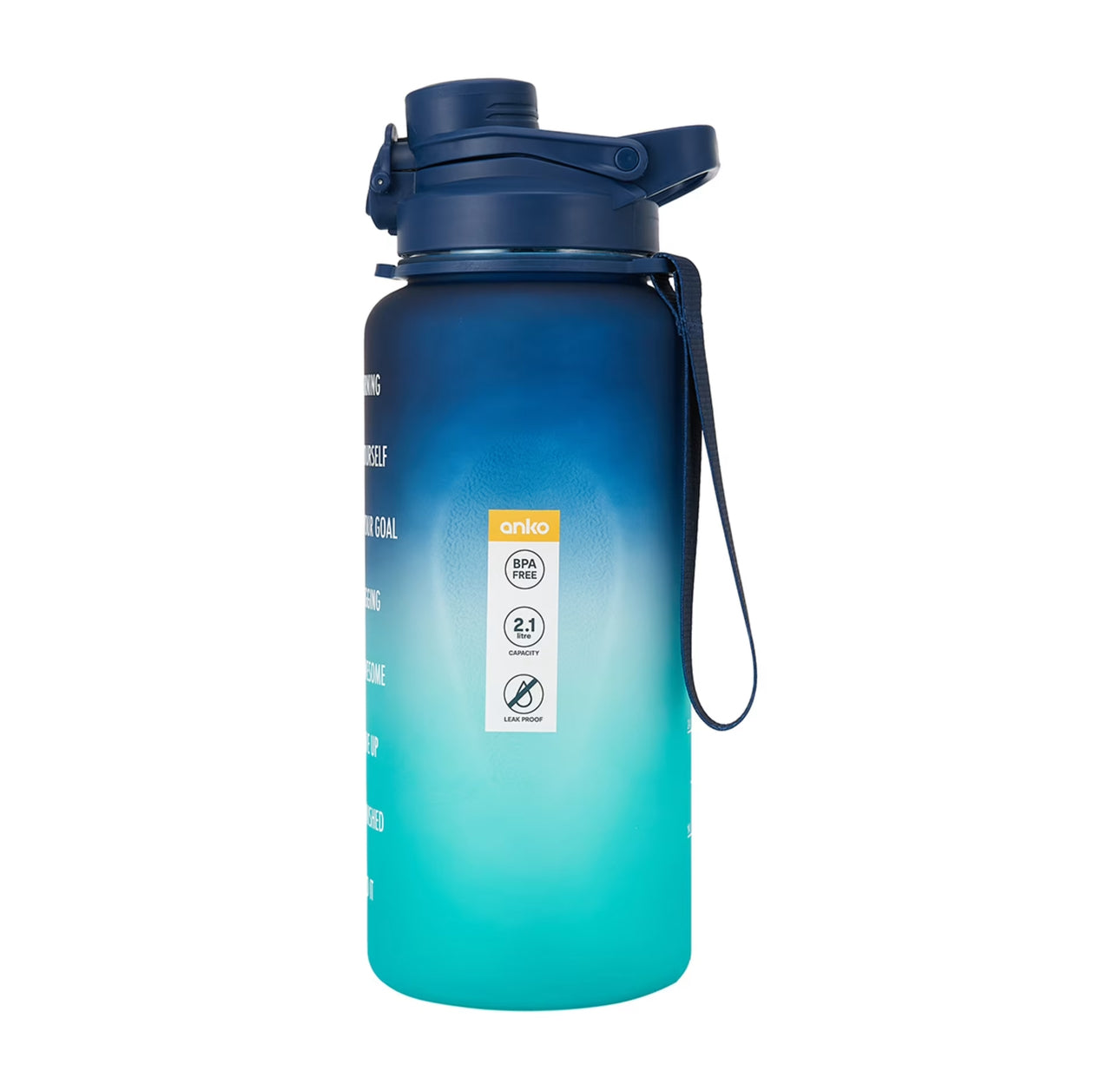 2.1L Navy and Teal Ombre Daily Intake Flip Lid Drink Bottle