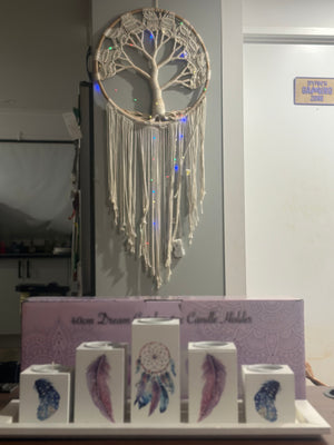 5 Piece Candle Holder with Dream Catcher Design