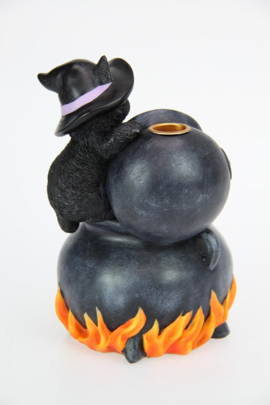 Black Witch Cat on Backflow Cauldron Burner