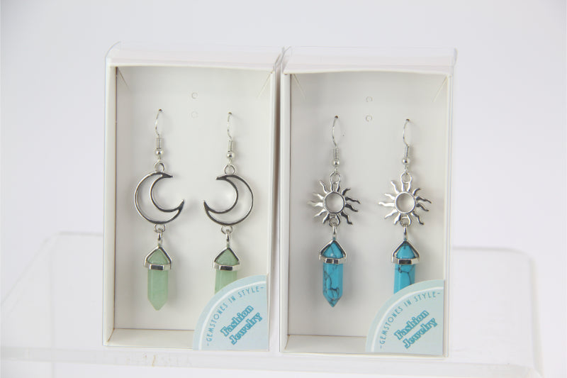 Gemstone Star & Moon Earrings