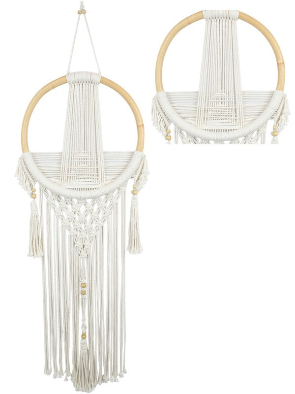 Cream Macrame Décor Hanger with Criss Cross Design