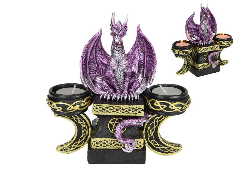 Pink Dragon Triple Moon Tealight Holder