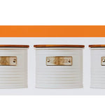 3 White Tin Canisters with Bamboo Lids