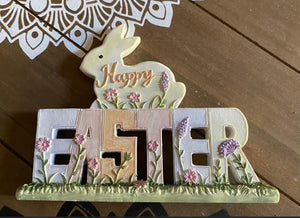 Ceramic Bunny on Easter Sign