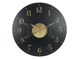 Black and Gold Clock with Triple Moon Design