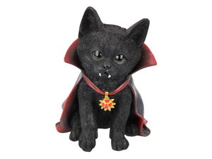 Gothic Black Vampire Cat with Red and Black Cape