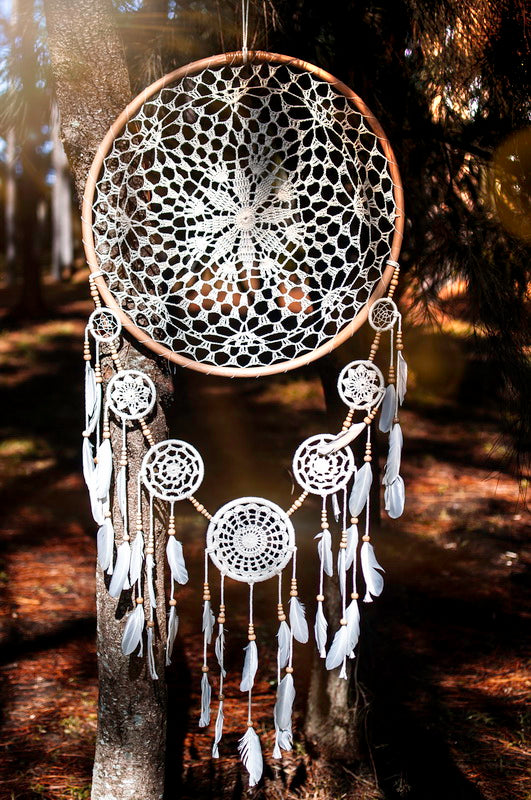 60cm Rattan/white Macrame Dream Catcher